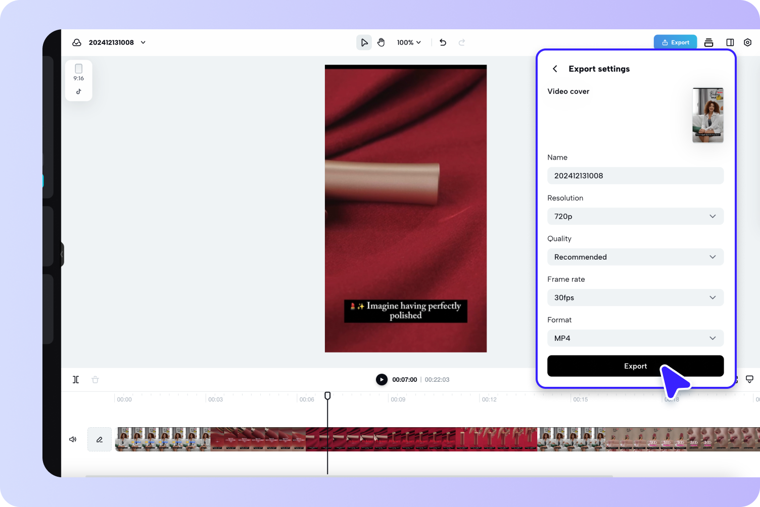Export & share the video